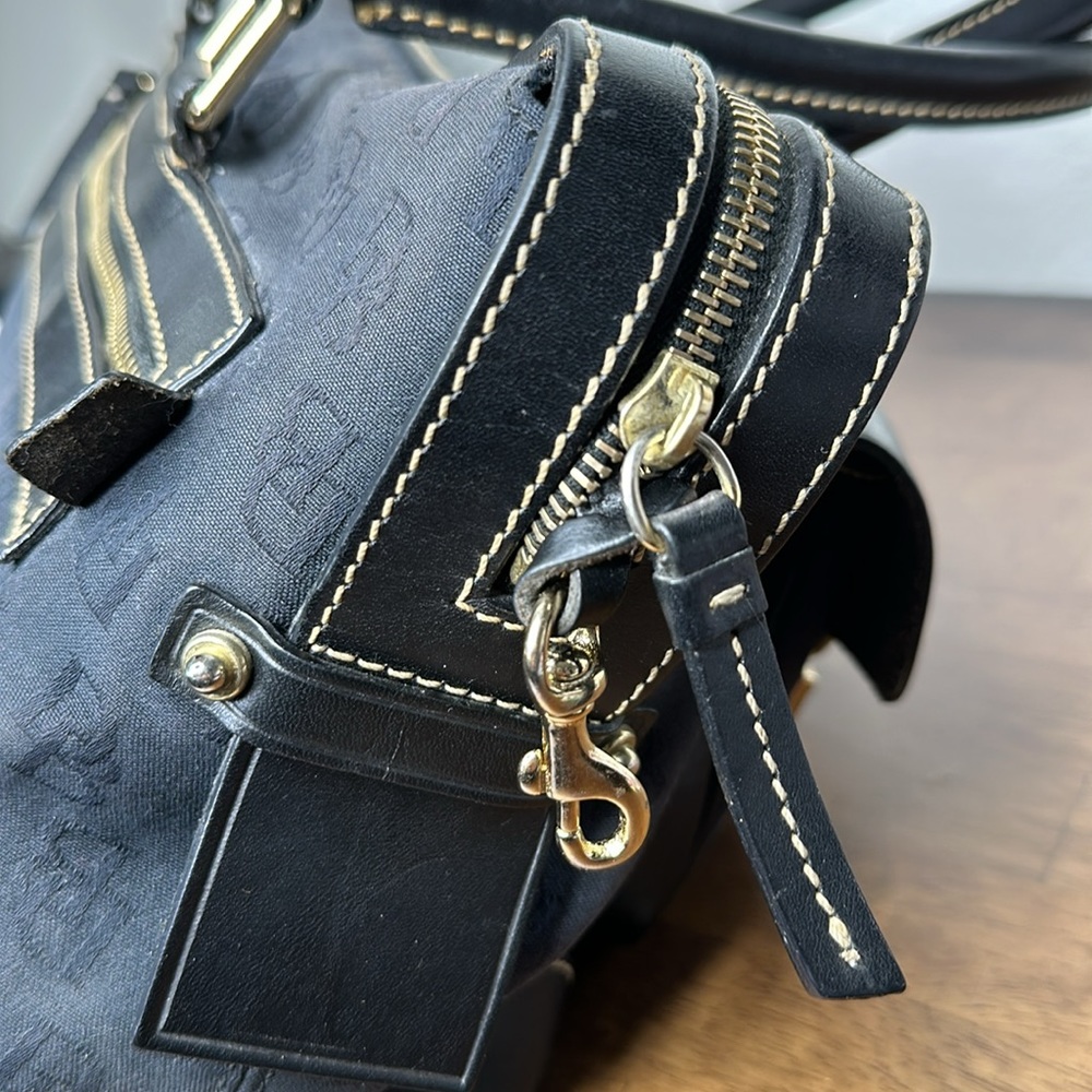Vintage Dooney & Bourke black Satchel logo Canvas handbag leather handles & trim - Picture 5 of 13